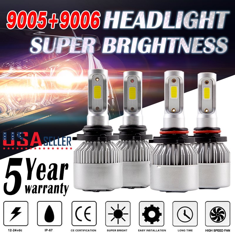 Mini 9005 + 9006 Combo LED Headlight Kit 900W 27000LM Hi/Lo Beam Bulbs