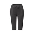 thumbnail image 4 of Clearance! Women's Cotton Linen Wide Leg Capri Pants High Waisted Drawstring Breathable Summer Beachwear Fashionable and Comfortable Grey L Size, 4 of 6