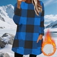 thumbnail image 2 of Hauts d'Hiver pour Femmes, Haut Chaud d'Hiver à Col Rond en Peluche à Carreaux Manches Longues Épaissi avec Poches, Coupe Régulière, Longs Hauts pour Femmes, 2 of 5