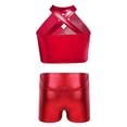 thumbnail image 2 of TiaoBug Kids Girls Cheerleading Outfits Shiny Sequin Sleeveless Crop Top and Metallic Shorts Set Dancewear Red 16, 2 of 6