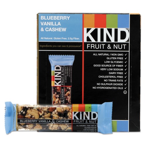 KIND Fruit and Nut Bars, Blueberry Vanilla and Cashew, 1.4 oz Bar, 12