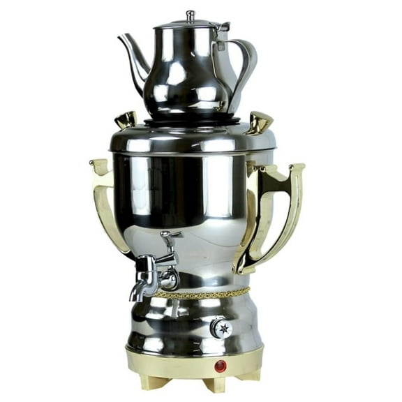 Electric 4.5L Stainless Steel Gold Samovar Tea Maker w/ 32oz Kettle 110V 1300W