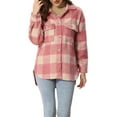 thumbnail image 1 of INSPIRE CHIC Women's Plaid Two Pockets Button Front Closure Jacket Pink XL, 1 of 5