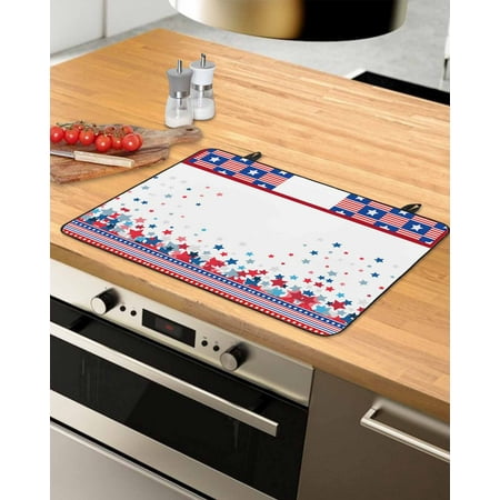 

4th of July Stove Top Covers for Electric Stove Heat Insulation Fireproof Glass Cooktop Cover Counter Top Glass Stove Cover for Prevent Scratches 36 x21 Blue Red Star Independence Day Striped