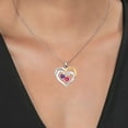 thumbnail image 3 of Gem Stone King Two Tone Purple Amethyst White Moissanite Pink Created Sapphire `Forever in My Heart` Engraved Pendant Necklace for Women (1.44 cttw, Heart Shape 5MM, 18 inch Chain), 3 of 3