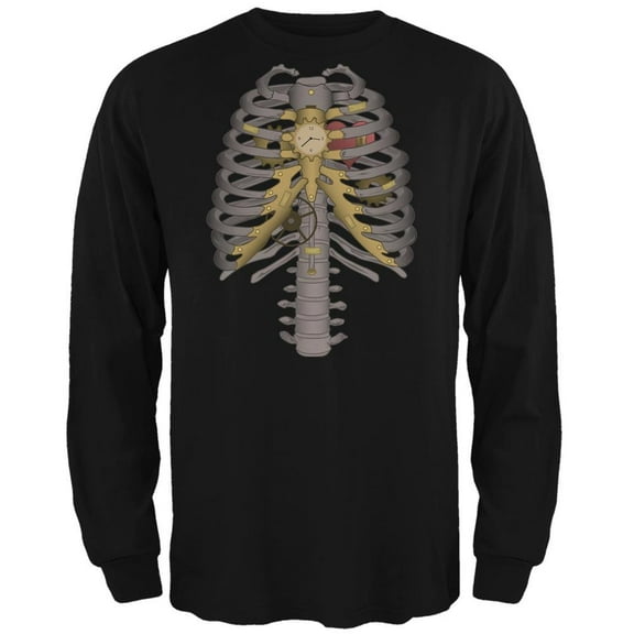 Halloween Steampunk Mechanical Skeleton Costume Black Adult Long Sleeve T-Shirt - Large