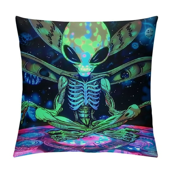 BCIIG Alien Hologram Graphic Decorative Throw Pillow Cover for Home Couch Living Room Bed Sofa, Short Plush, 1 Piece 12x12in