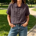 thumbnail image 7 of Qulqfy Cotton Linen Summer Shirts Solid Lapel Short Sleeve Casual Spring Coffee Tops for Women Trendy Summer XXL, 7 of 7