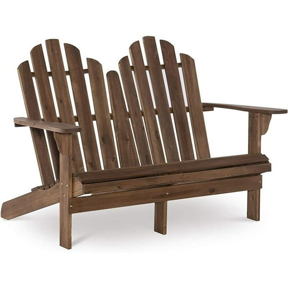 Bowery Hill 14.5" Coastal Wood Outdoor Double Bench in Brown