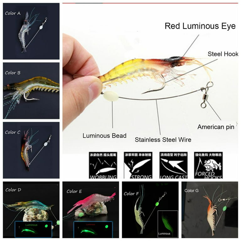 3-12pcs Soft Shrimp Bait Luminous Silicone Prawn Fishing Lures Hook Bait 3  Color