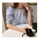 thumbnail image 2 of Blusa de gasa con volantes en el dobladillo y mangas abullonadas - Azul medio Summer Chic, 2 of 8