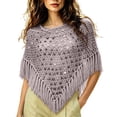 thumbnail image 3 of Fewfanhot Crochet Sequin Fringe Poncho Shawl, Hollow Knit Triangle Wrap for Women Beach Bohemian Daily Wear, 3 of 6