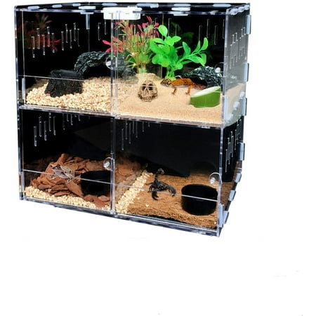 Miumaeov 4 Grids Acrylic Lizard Crawling Pet Box Reptile Cage Clear Display Case