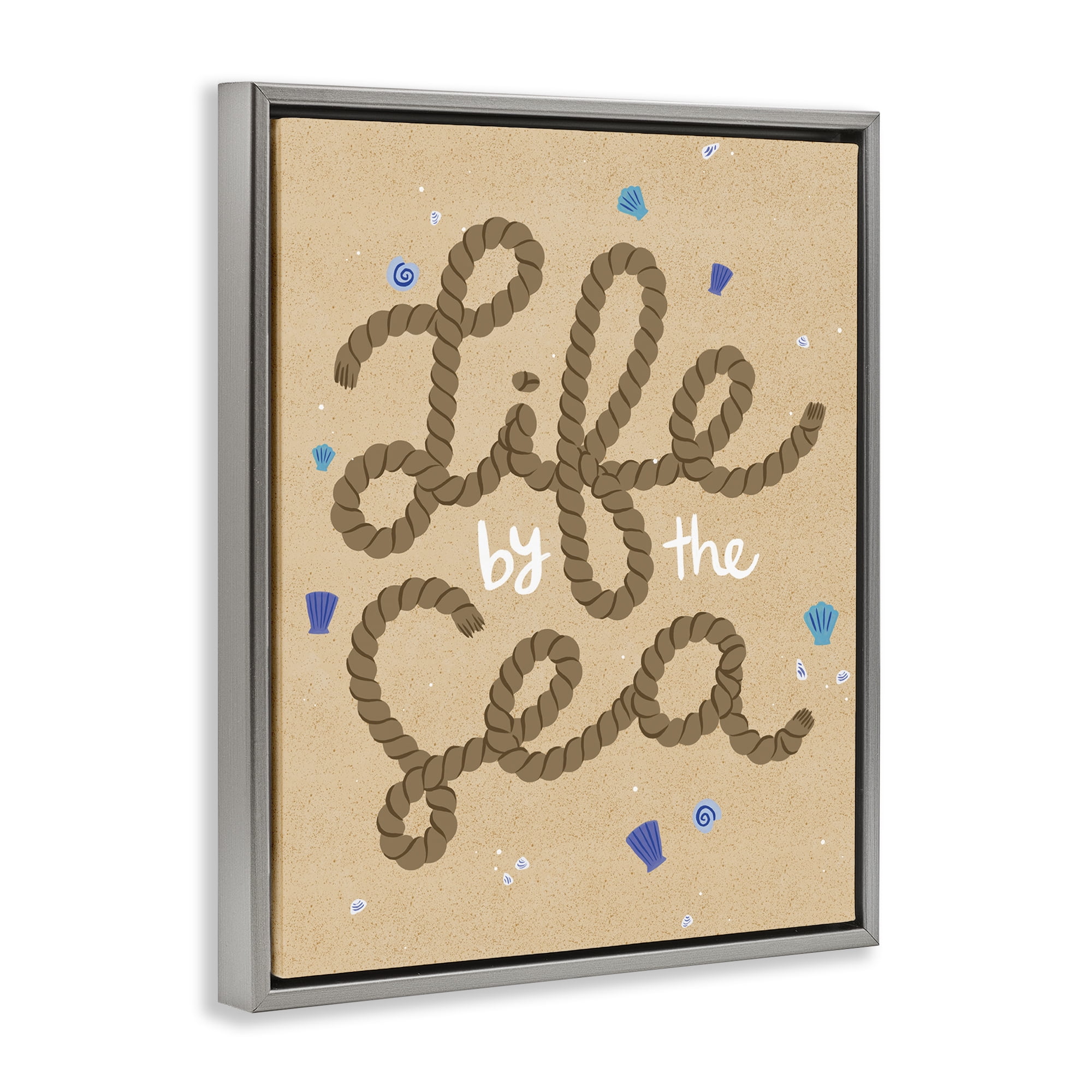 Stupell Industries Life By Sea Nautical Rope Nautical & Beach Painting Gray Floater Framed Canvas Art Print Wall Art, 17 x 21