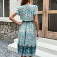 thumbnail image 5 of Summer Saving Wycnly Womens Dresses Beach Vacation Vintage Bohemian Elastic Waist Flowy Swing A Line Dresses Summer Floral Print V-Neck Short Sleeve Formal Midi Dress Green l, 5 of 5