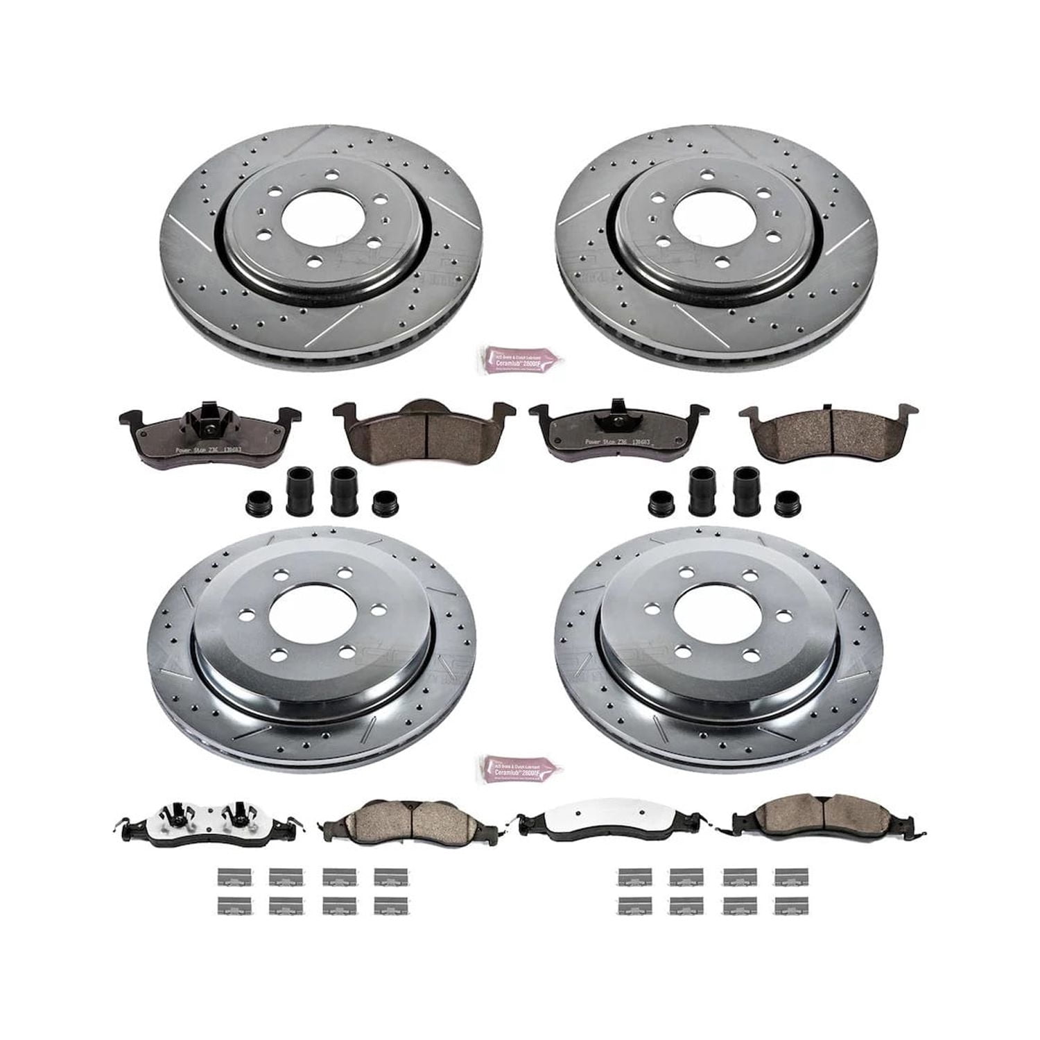 PowerStop Front and Rear Z36 Truck & Tow Carbon-Fiber Ceramic Brake Pad and Drilled and Slotted Rotor Kit Fits: FORD LINCOLN Select Models K4109-36