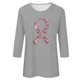 thumbnail image 4 of Homenesgenics Breast Cancer Ribbon Shirts Women's Loose Casual Breast Cancer Printed Round Neck 3/4 Sleeve 3/4 Sleeve T-Shirt Tops Gray XXXL, 4 of 4