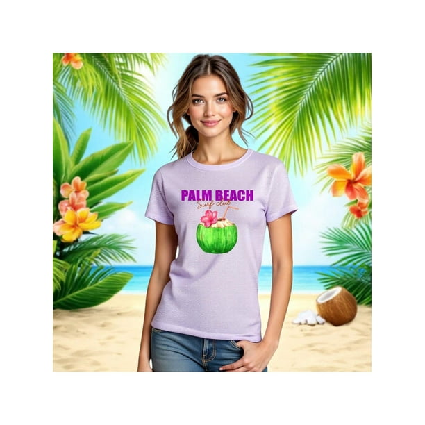 Playera Blusa De Palm Beach Surf Club – Vibra Tropical con Sabor a Coco Color Lila Talla Extra Grande Marca Emil SaEs