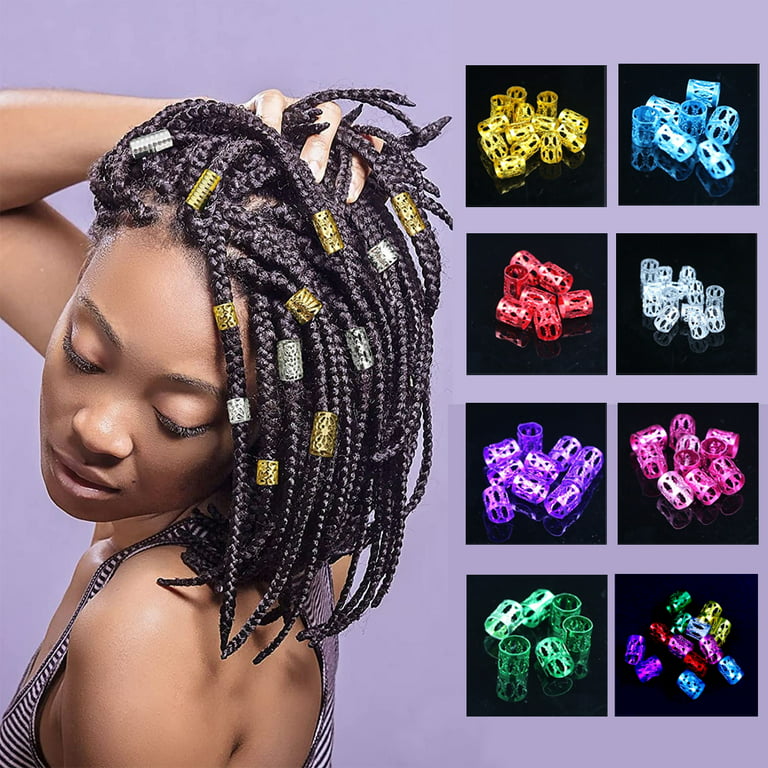 AURORA TRADE 100 PCS Aluminum Dreadlock hair jewelry for Women Braids Gold  Hair Accessories Silver Hair Rings Adjustable Cuffs Braiding Hair