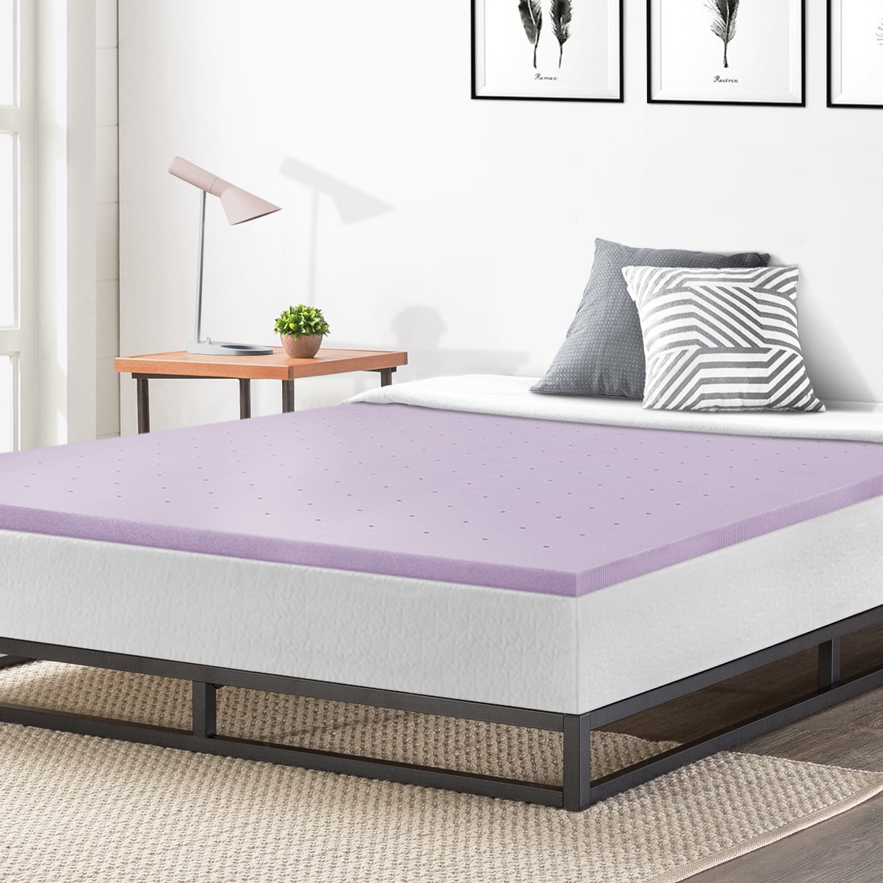 Twin Full Queen King Size 2" Memory Foam Mattress Bed Topper Pad Soft Lavender 
