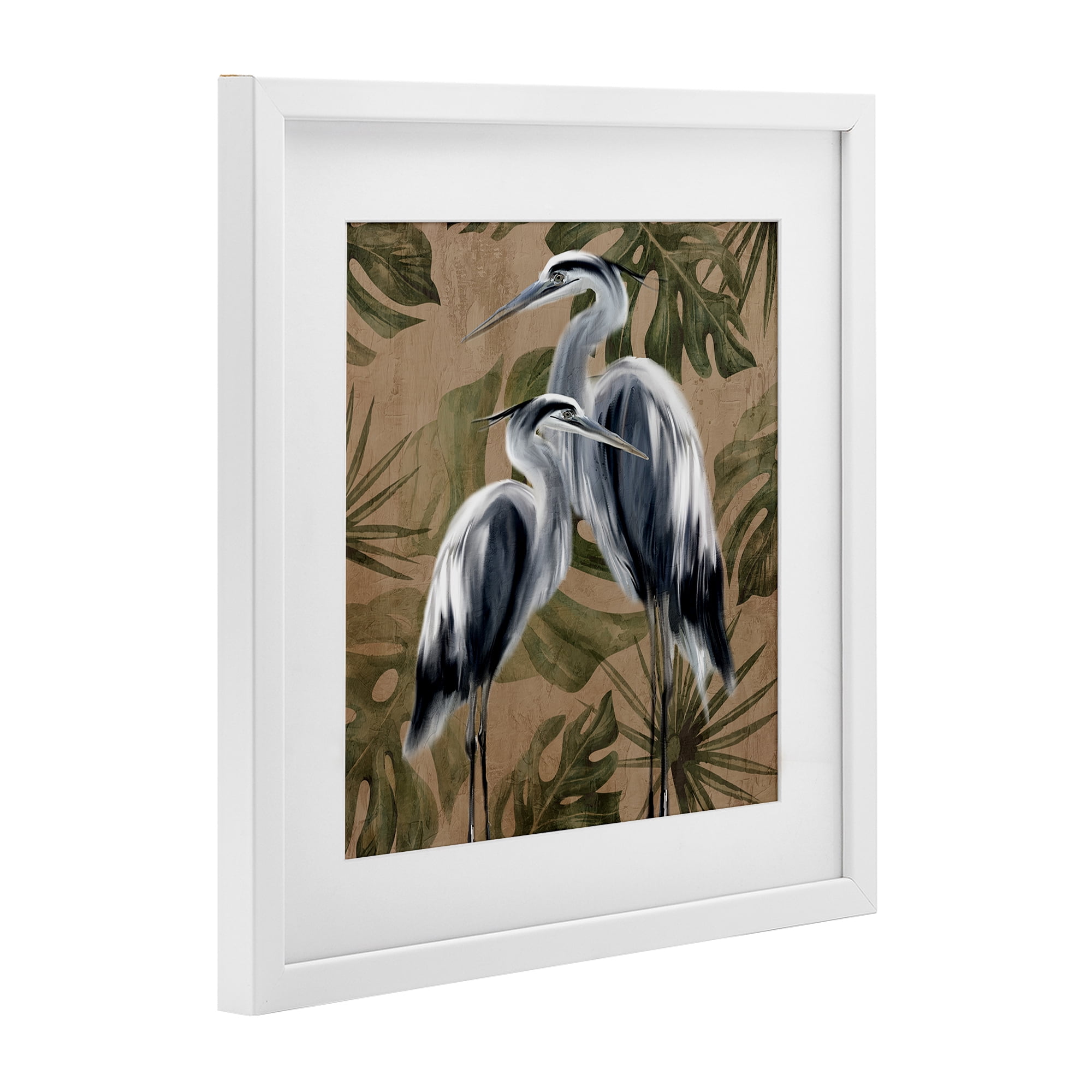Stupell Industries Two Herons over Tropical Leaves White Framed Print Under Glass, design by Kim Allen