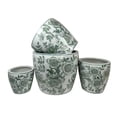 thumbnail image 2 of Benjara Kerry Accent Planter Pot Set of 4- Green Floral Pattern- White Ceramic, 2 of 6