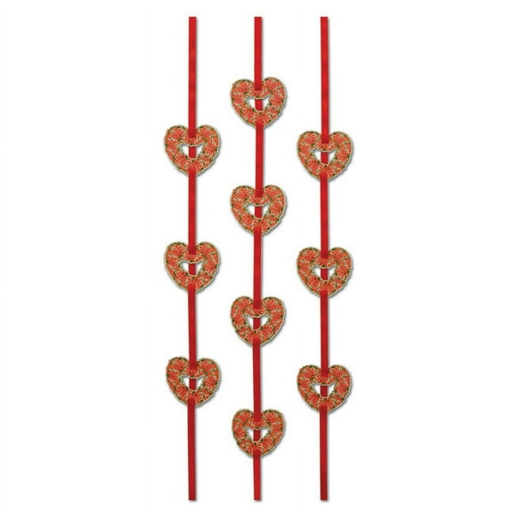 Beistle Club Pack of 36 Valentine Themed Floral Heart Ribbon Stringer Hanging Party Decorations 4'