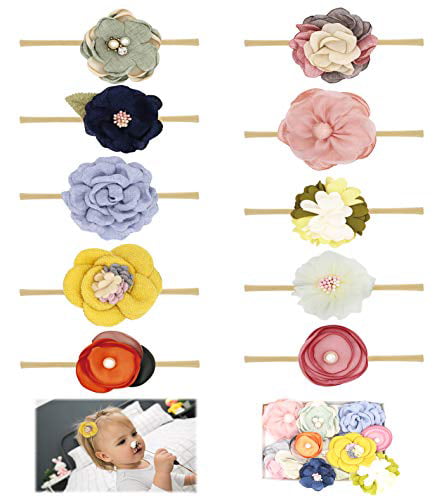 Newborn Infant Toddler Hair Accessories 10-Pack Baby Girl Headbands and Bows