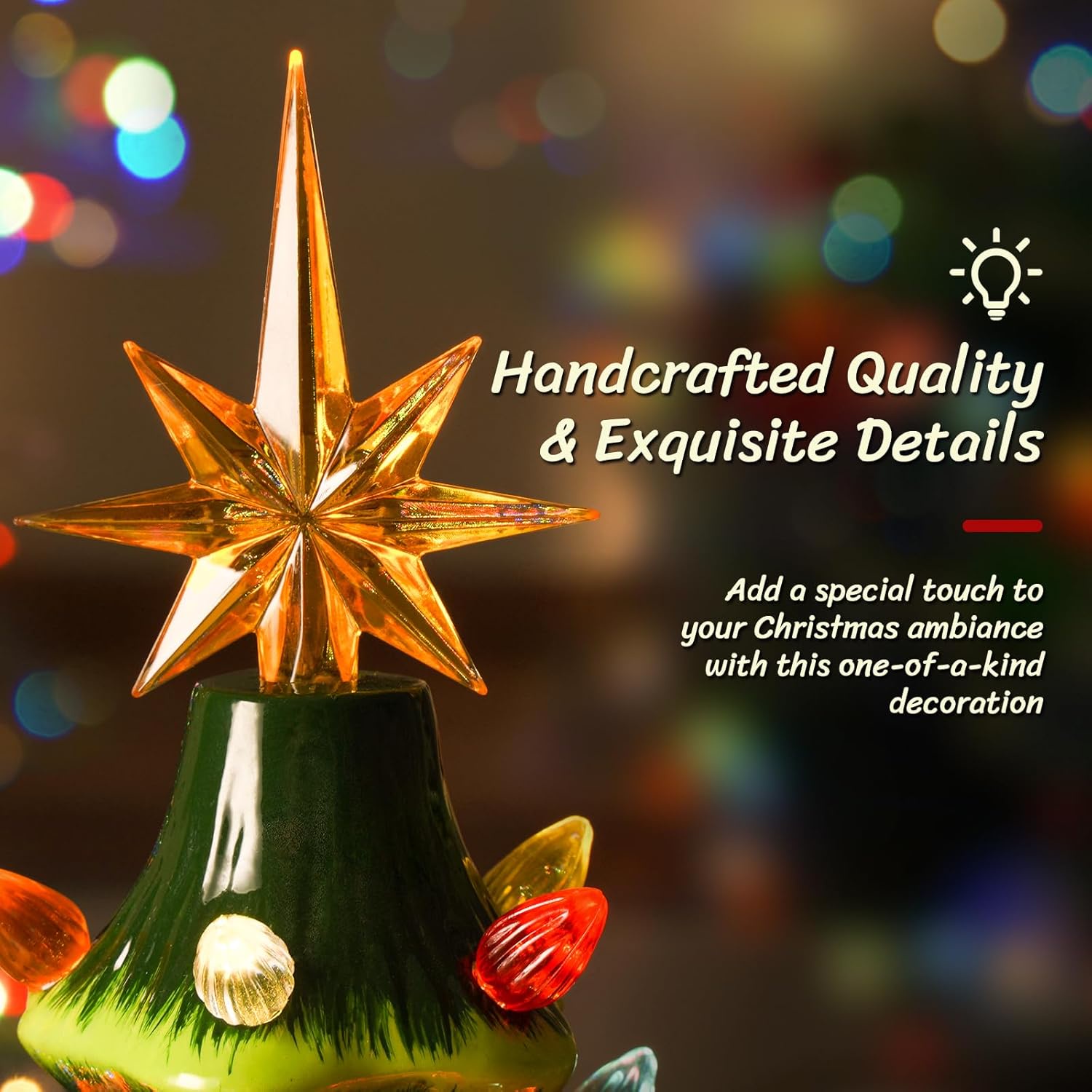 Nordic Hygge 2024 Newest 16.5" Hand Painted Resin Christmas Tree with Lights, Pre-lit Xmas Tree Decor Lighted Tabletop Decoration with Multicolored LED Bulbs, Green