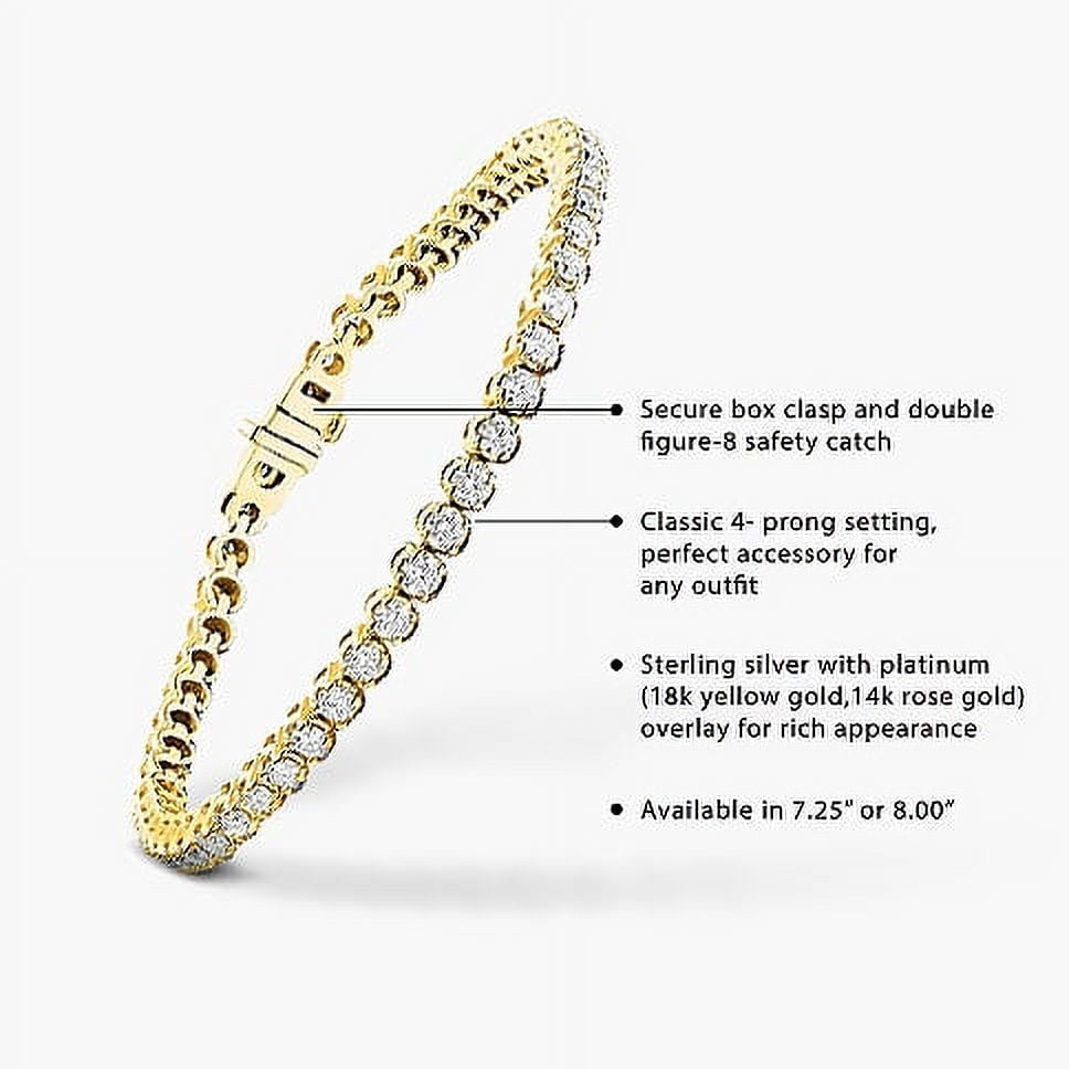 Forever Facets 6mm Cubic Zirconia Tennis Bracelet in 18k Yellow Gold over Sterling Silver, Adult Female