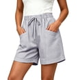 thumbnail image 3 of Ihhxva Cotton Beach Shorts for Women High Waist Elastic Drawstring Striped Adjustable Flat Front with Pockets Stretchable Exterior Pocket Summer Casual Workout Lounge S-2XL, 3 of 9
