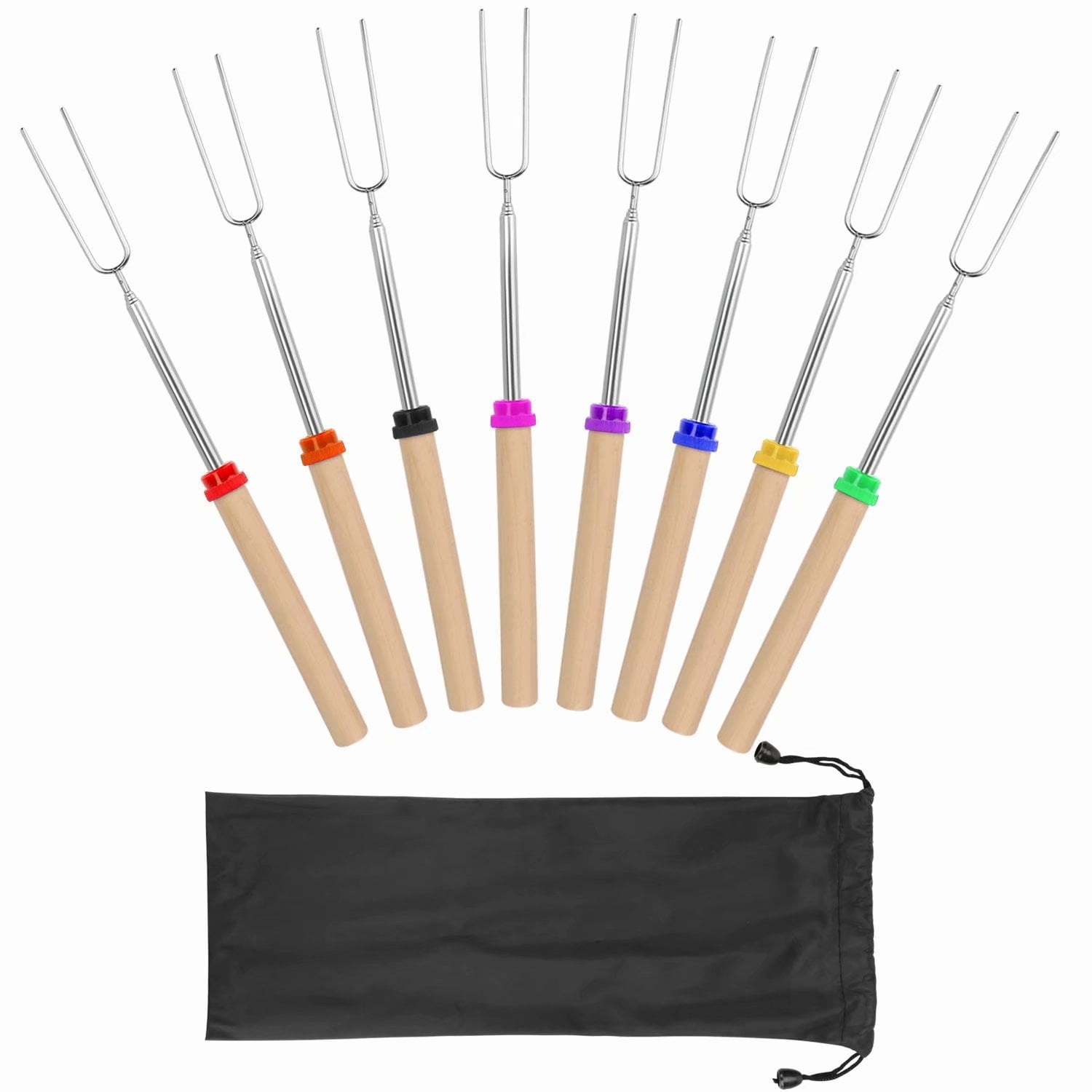 Marshmallow Roasting Sticks Stainless Steel Barbecue Forks Barbecue Skewers Roasting Needle Hot Dog BBQ Campfire Accessories with Wooden Handle Set of 7 Roasting Sticks 