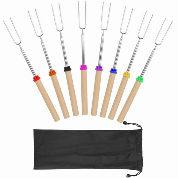 8pcs Marshmallow Roasting Sticks,32 Inch Extendable Roasting Sticks,Campfire Smores Skewers Sticks for Fire Pit,Telescoping Forks of BBQ Camping Campfire Accessories