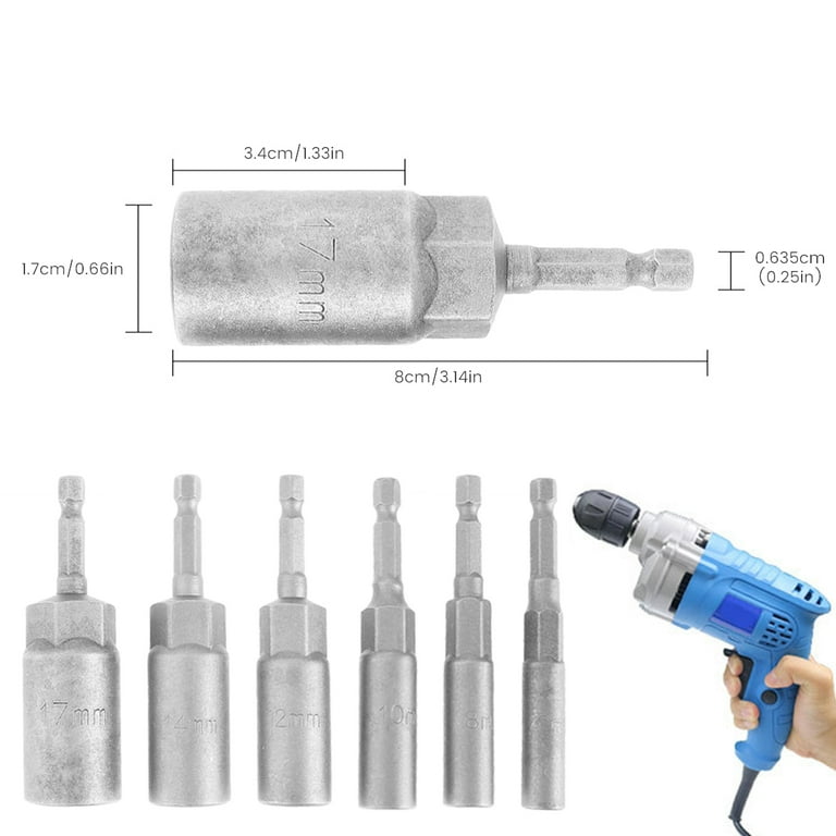 Littleduckling 6Pcs 6 17mm Socket Adapter Set Extra Deep 1 4 Inch Hex Shank Nut Impact Driver Socket Adapter Quick Change Impact Driver Adapter