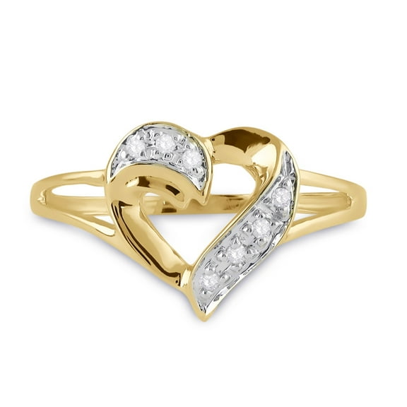 10K Yellow Gold Womens Round Dia. Heart Ring 1/20ctw, Women's Size: 5-10