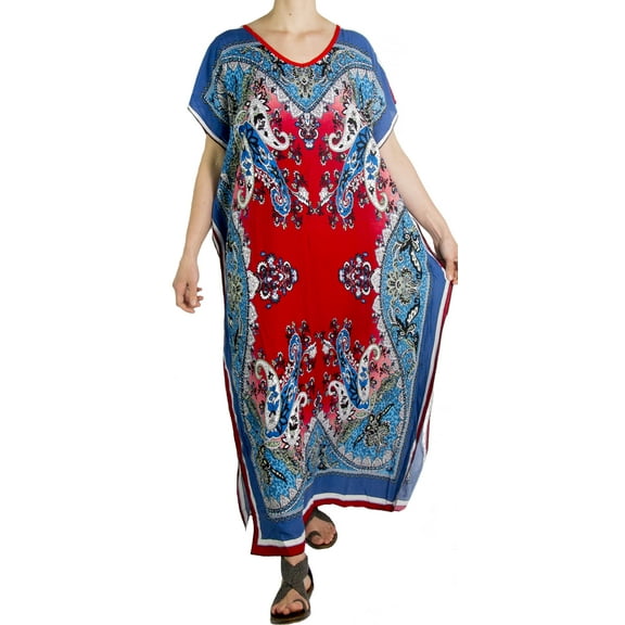 Sakkas Aggy Womens Dashiki African Print Caftan Dress Maxi Boho Hippie Colorful - Blue / Red - One Size Regular