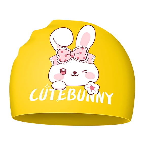 TELOLY Swimming Cap for Kids, Kids Swim Caps, Waterproof Bathing Caps for Boys Girls (Age 3-12), Silicone Kids Swim Cap for Long and Short Hair to Keep Hair Dry Yellow One Size