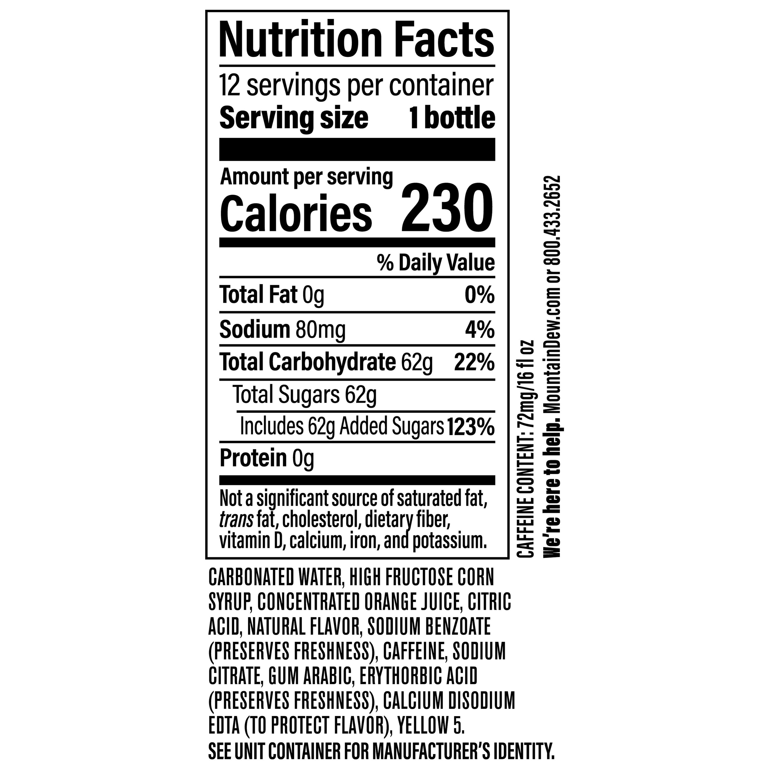 Mountain Dew Soda Citrus 16 fluid ounce, 12 Count