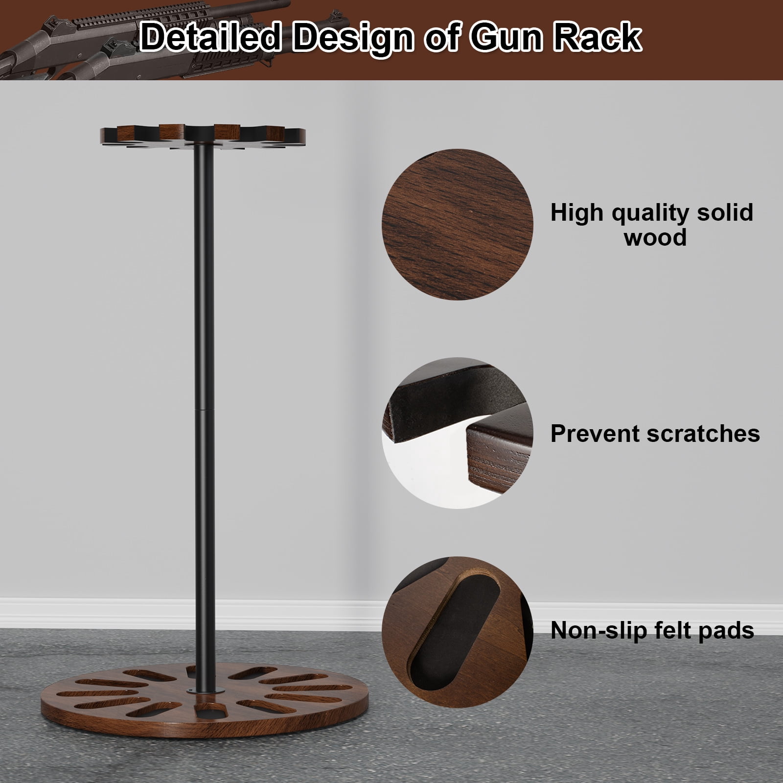 Sfugno Gun Rack Indoor Display Storage Holds 12 Guns with Soft Padding, Walnut Wood