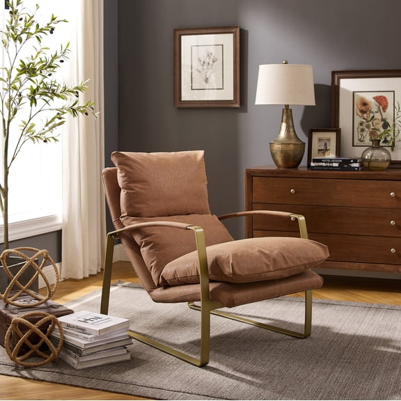 Art Leon Mid Century Faux Leather Lounge Chair Metal Frame Orange