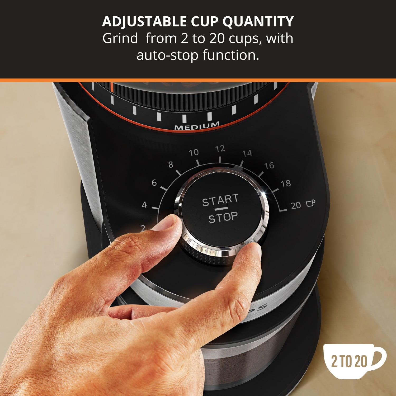 GX450, Burr Coffee Grinder, Efficient and Uniform Grinding Results, 18 Fineness Settings