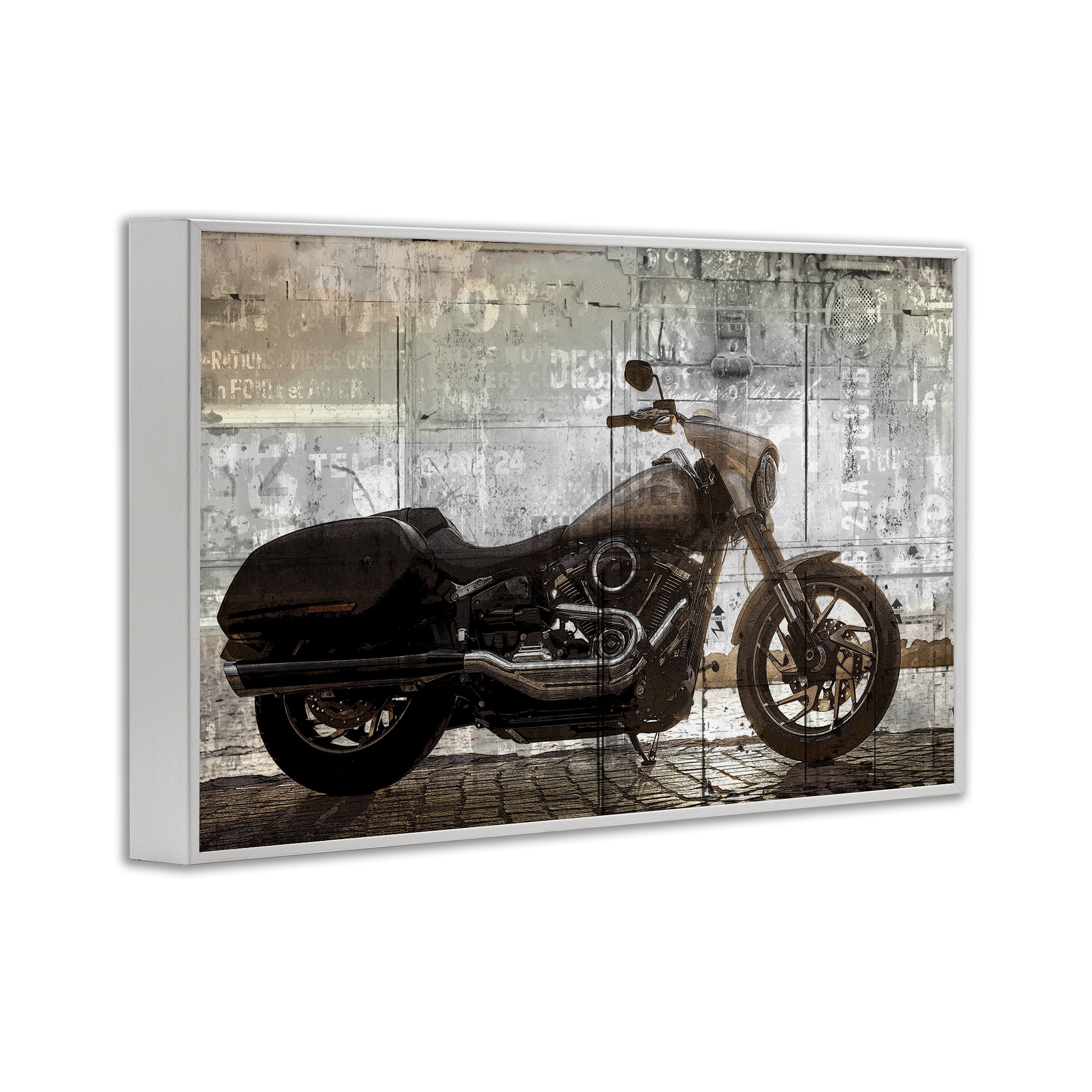 Stupell Industries Sunset Ride Motorcycle White Framed Giclee Art, design by Kim Allen