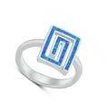 thumbnail image 4 of CHOOSE YOUR COLOR Blue Simulated Opal Greek Key Maze Ring .925 Sterling Silver Band CZ Female Size 7, 4 of 4