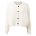 thumbnail image 5 of Wang6 Women Lightweight Cropped Cardigans Sweaters Trendy Long Sleeve Button down Knit Sweater Fall Crew Neck Striped Embossing Knitted Outwear Tops White One Size, 5 of 7