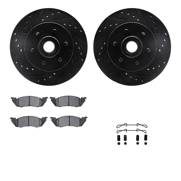 Dynamic Friction Company Front Brake Rotors-Drilled and Slotted-Black with 5000 Advanced Brake Pads includes Hardware 8512-40055
