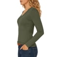 thumbnail image 4 of Utoimkio Women's V Neck Long Sleeve Undershirts Slim Fitted Stretchy Casual Basic Tee for Daily Wear Size XS-XL, 4 of 9