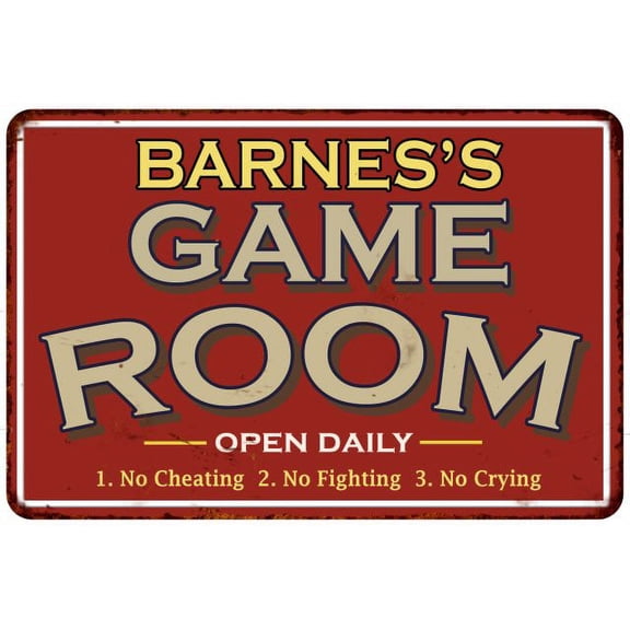 BARNES'S Game Room Sign Vintage Look 8 x 12 High Gloss Metal 208120001024