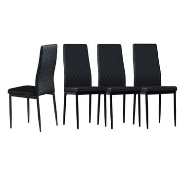 Lowestbest 4Pcs Modern Leather Dining Chairs, Chairs with Cushion High Back Metal Legs, Side Chairs for Kitchen Living Room Bedroom Furniture, Black