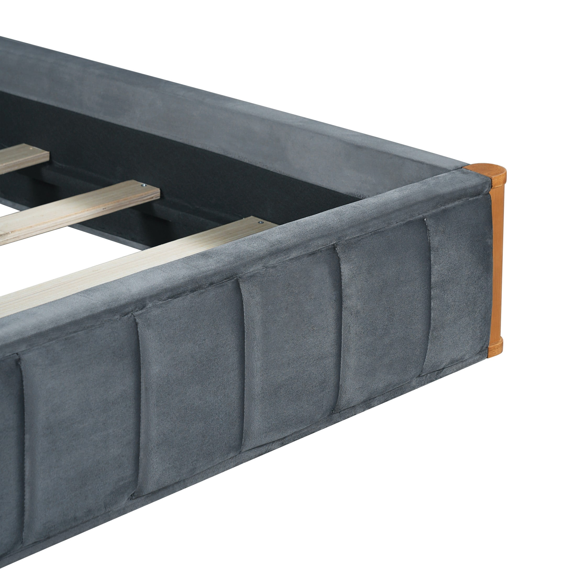 Christopher Knight Home California King Velvet Upholstered Bed Frame, Wingback Headboard with Charging Ports, Natural+Gray