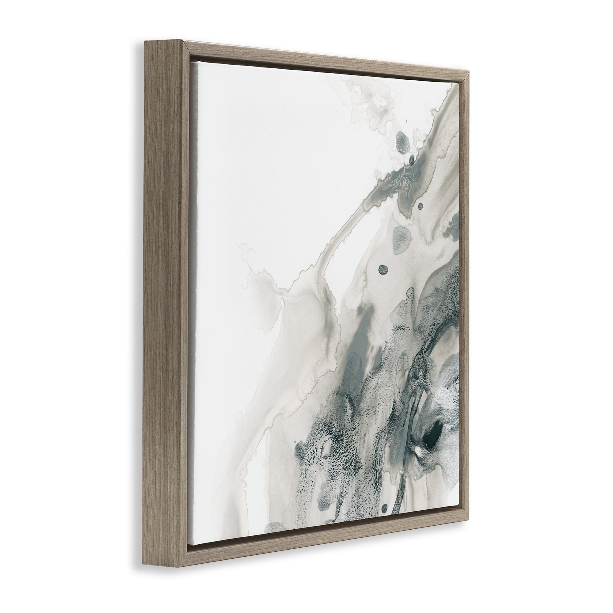 Stupell Industries Grey Splash on White Abstract Painting Brown Floater Framed Canvas Art Print Wall Art, 25 x 25